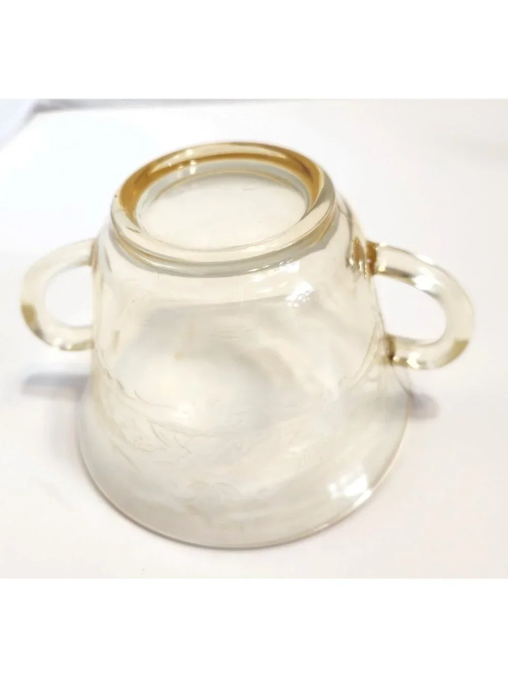 Vintage Amber Depression Glass Open Sugar Bowe With Floral Etched Design READ